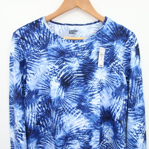 Lands' End Rash Guard Size Large Blue Tie Dye Pattern Scoop Neck Long Sleeve UPF - Picture 2 of 10